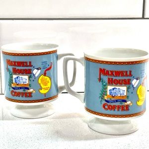 2 Vintage Maxwell House Porcelain Footed Coffee Mugs, 6oz. Each